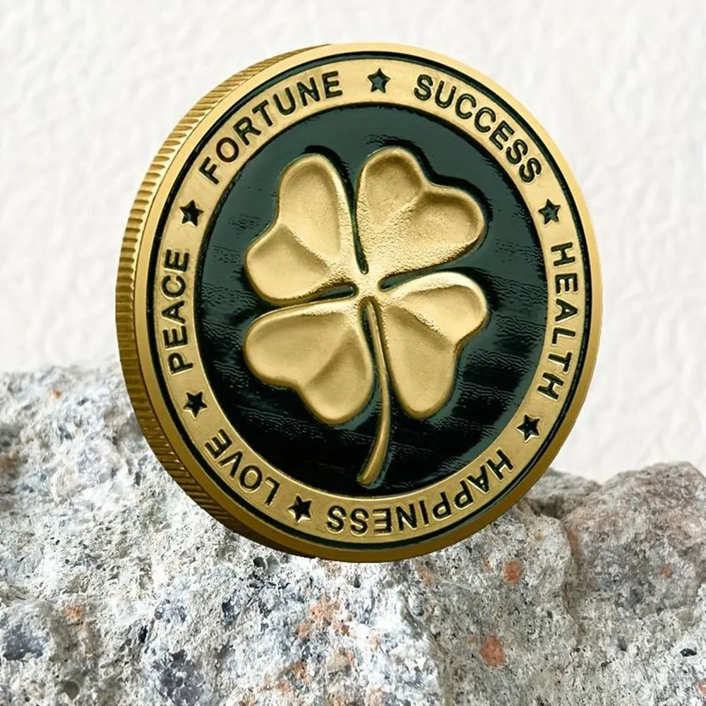 HARPIMER Lucky Coin With Good Luck Four Leaf Clover And Elephant And Lucky Symbols Commemorative Coin