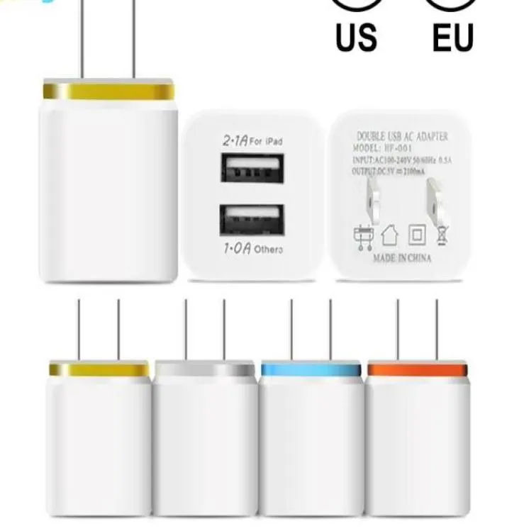 Metal Dual USB Wall Charger Charger Charger US EU Plug 21a AC AC Power Adapter Colpter Clop 2 Port for IP 11 Pro Max Samsung Xiao5693788