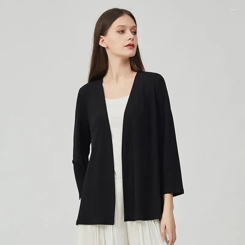 Vestes Femmes Soie Tricoté Haute Élasticité Mode Dos Nu Tops Noirs Femmes Simple À Lacets Bureau Dames Cardigan Manteau WE119