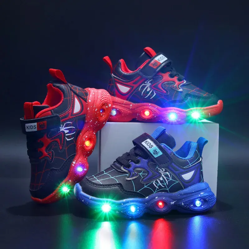 Scarpe da ginnastica autunno luminose per bambini scarpe leggere a LED in pelle Spider scarpe sportive casual per bambini 1-6 anni scarpe da ginnastica per bambini 231021