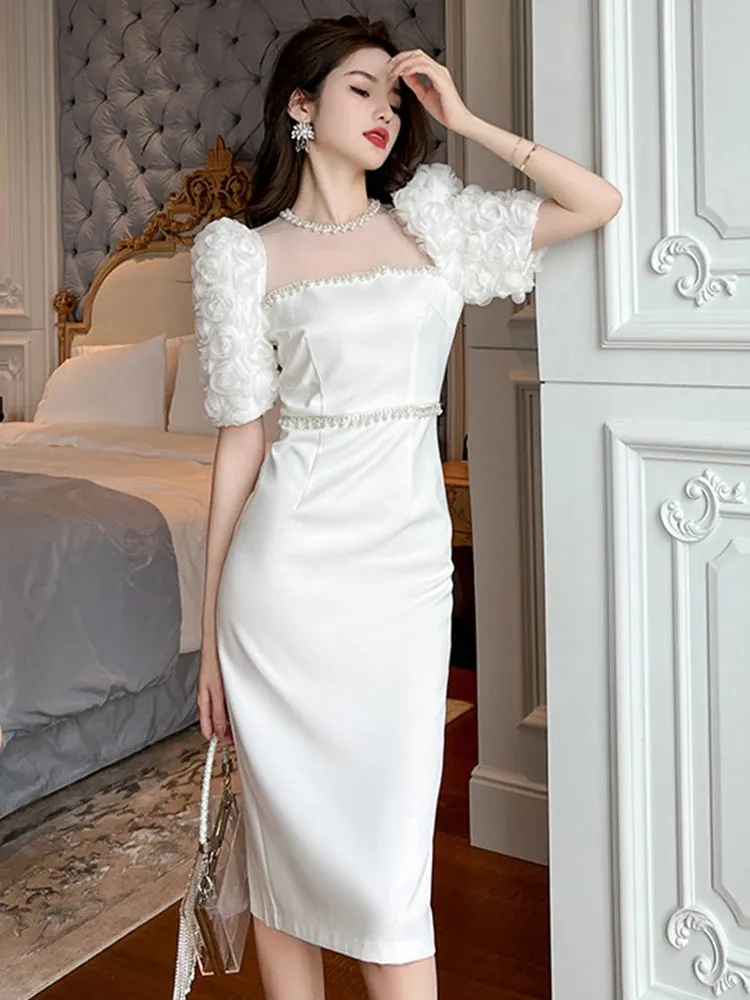 knee length dresses for ladies White Blossom Mesh Maxi Dress main image 1