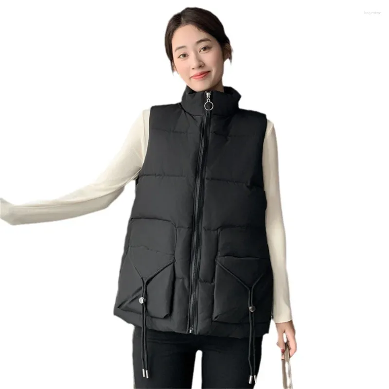 Gilets pour femmes Femmes Mode Automne 2023 Col montant Élégant Manteaux Chauds Vêtements D'extérieur Décontractés Sans Manches Vestes D'hiver