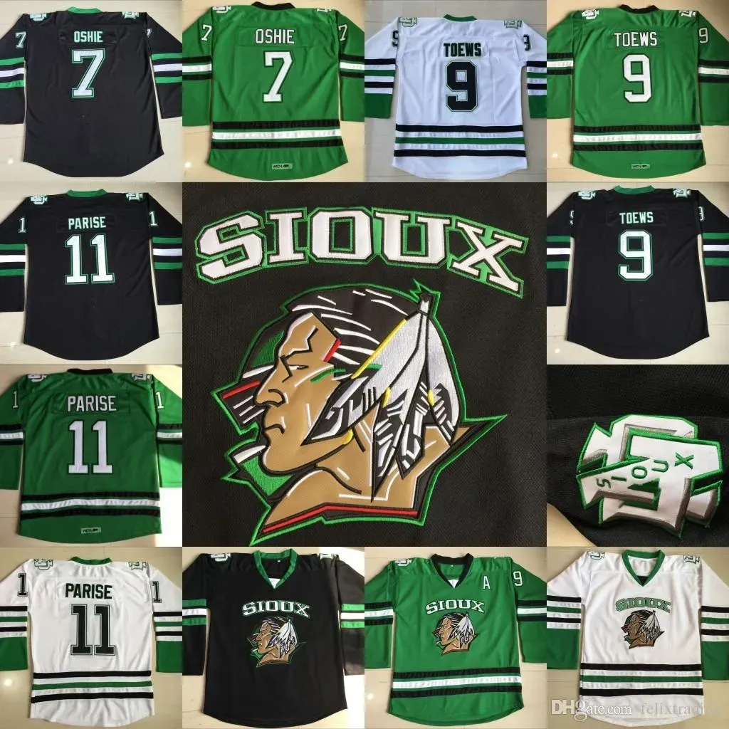 Dakota du Nord Fighting Sioux Hockey Jerseys 9 Jonathan Toews # 7 TJ Oshie # 11 Zach Parise Fighting Sioux DAKOTA College Hockey Jersey