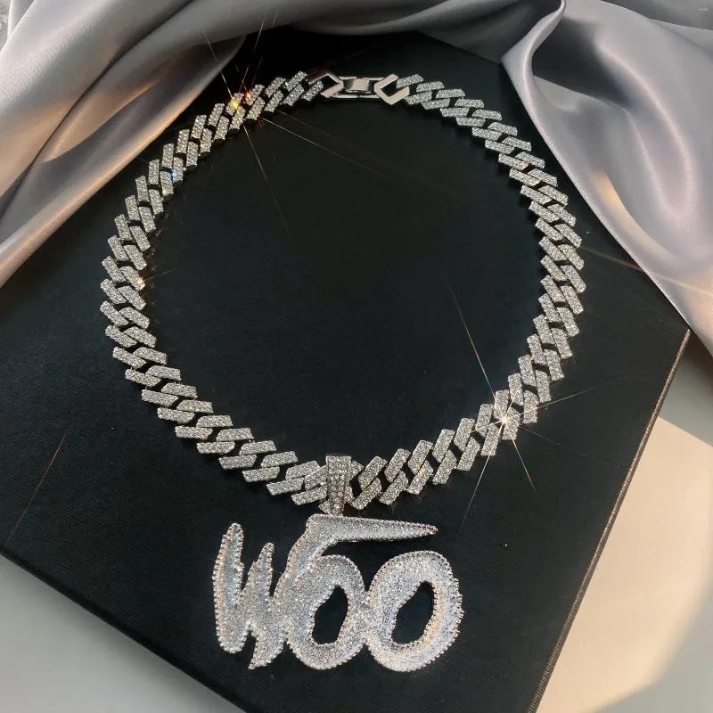 Pendentifs Woo bébé pendentif glacé pour hommes Hip Hop chaîne cubaine femmes mode et lien contracté collier ras du cou bijoux fins