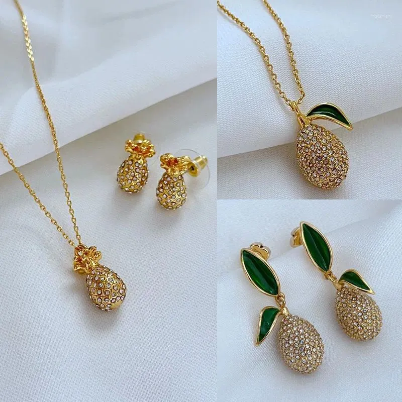 Collier et boucles d'oreilles en forme d'ananas pour femmes, ensemble de boucles d'oreilles simples et élégantes, goutte de fruits, accessoires de fête féminins