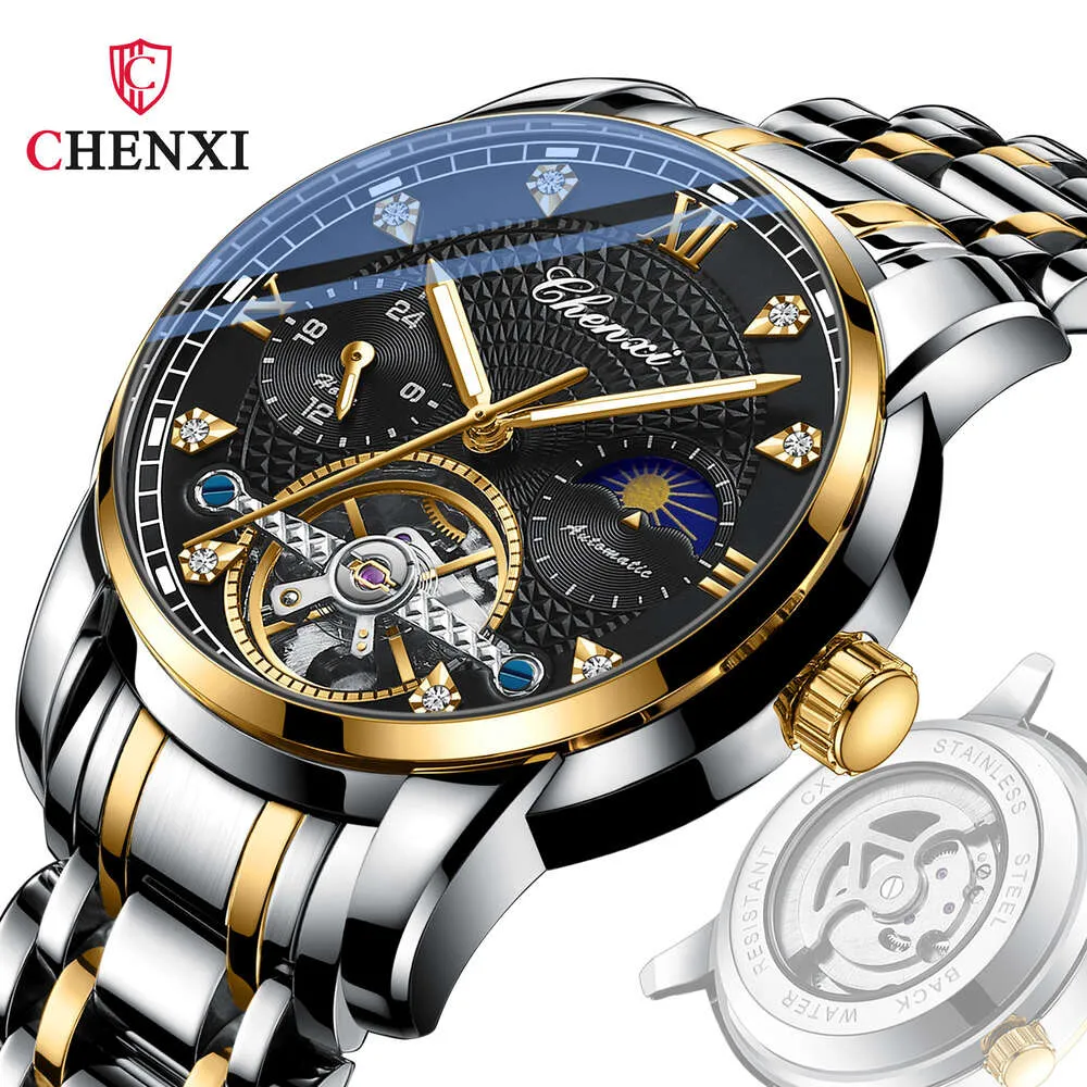 Chenxi 8870 nouvelle horloge d'affaires à la mode hommes en acier inoxydable automatique mécanique Tourbillon hommes montres Reloj Hombre