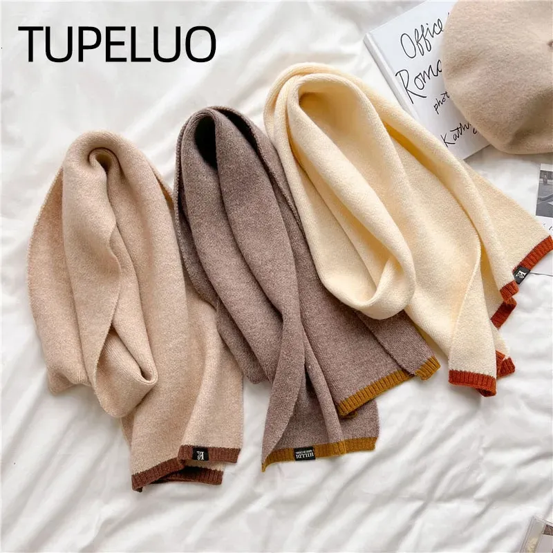 Solid Cashmere Warm Women Scarf Casual Sticked Skinny Korean Style Woolen Yarn Soft Bandana Long NeckerChief Echarpe 231021