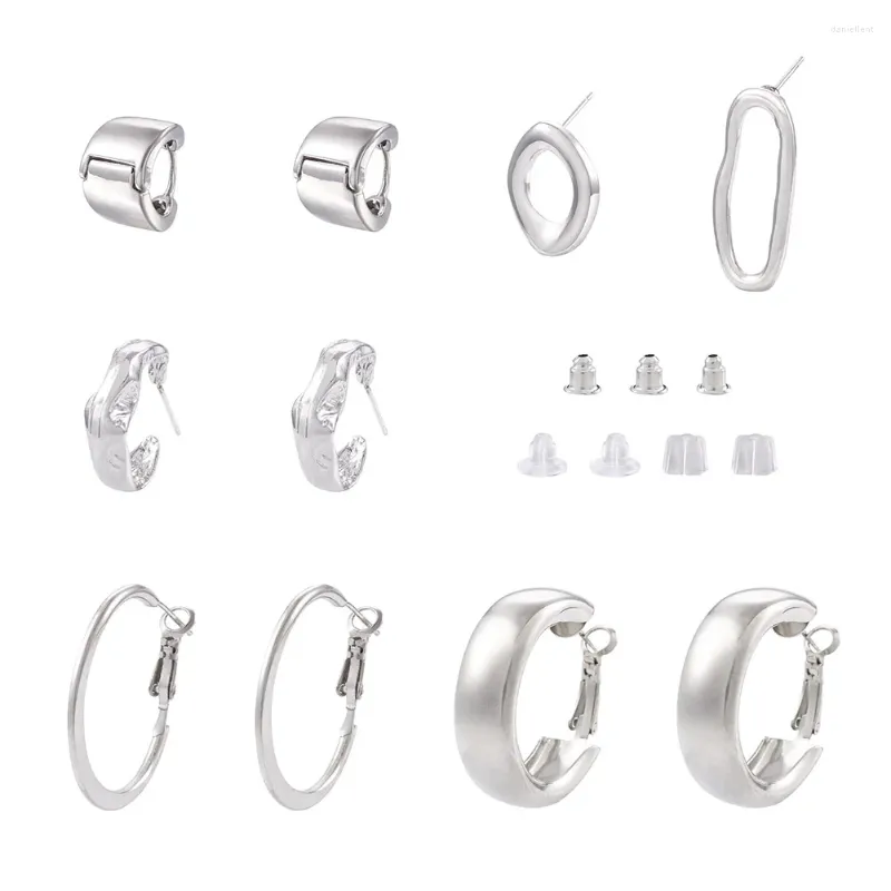 Hoop örhängen 10st legering geometrisk örhänge 2st asymmetrisk stud silver färg oval platt runda för kvinnliga män smycken