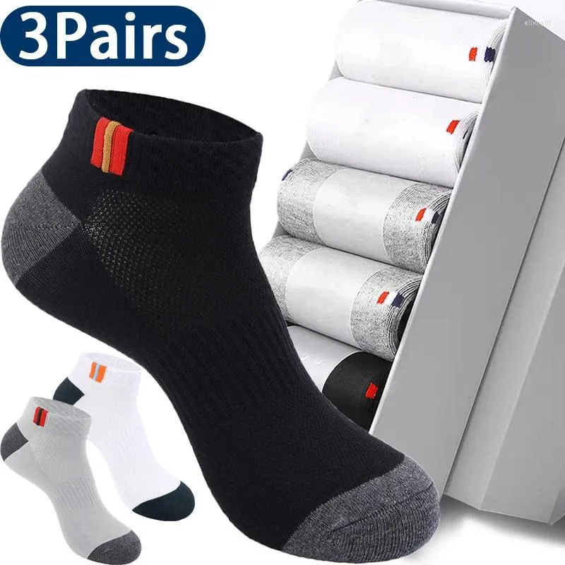 Männer Socken 3Pairs Marke Baumwolle Schwarz Weiche Atmungsaktive Business Sport Lauf Boot Einfarbig Knöchel Kurze Sox