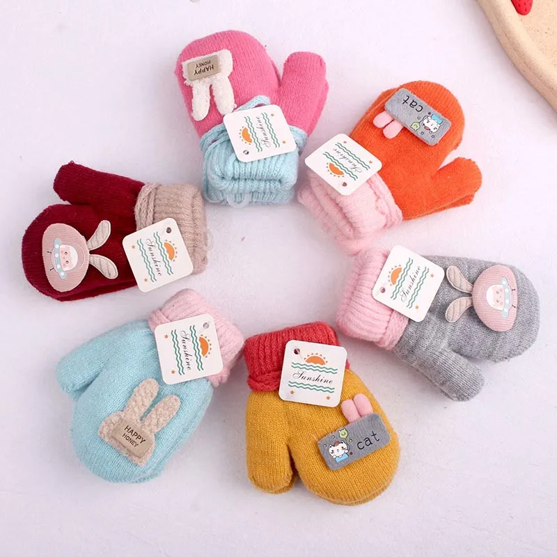 2023 New Candy Colors Baby Knitted Mittens Lovely Animal Design Cute Gloves For 1-3 Years Old