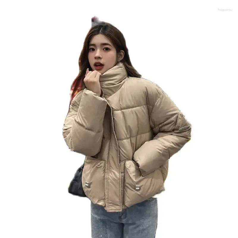 Kadın Trençkotları Kış 2023 Down pamuklu ceket ceket kadın kısa gevşek yabani yaka kızarmış sokak gündelik düz renk palto