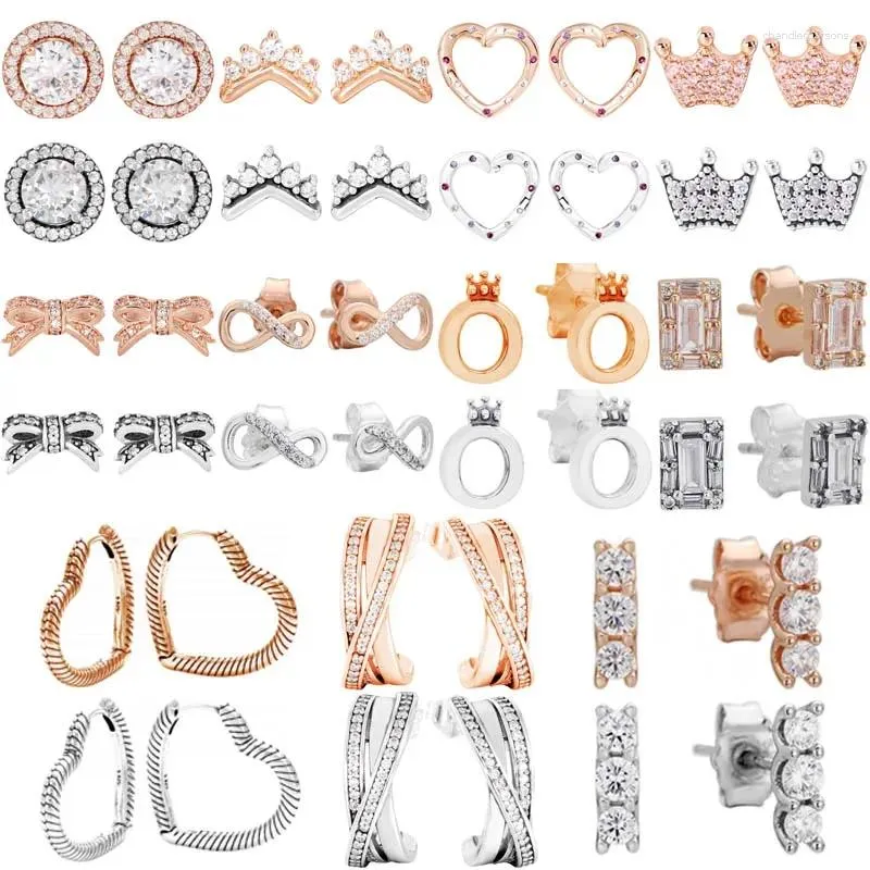 Studörhängen Rose Gold Entwined Circles Bow Elegance Polished Crown Tiara Wishbone 925 Sterling Silver Earring Fit Fashion Diy Jewelry