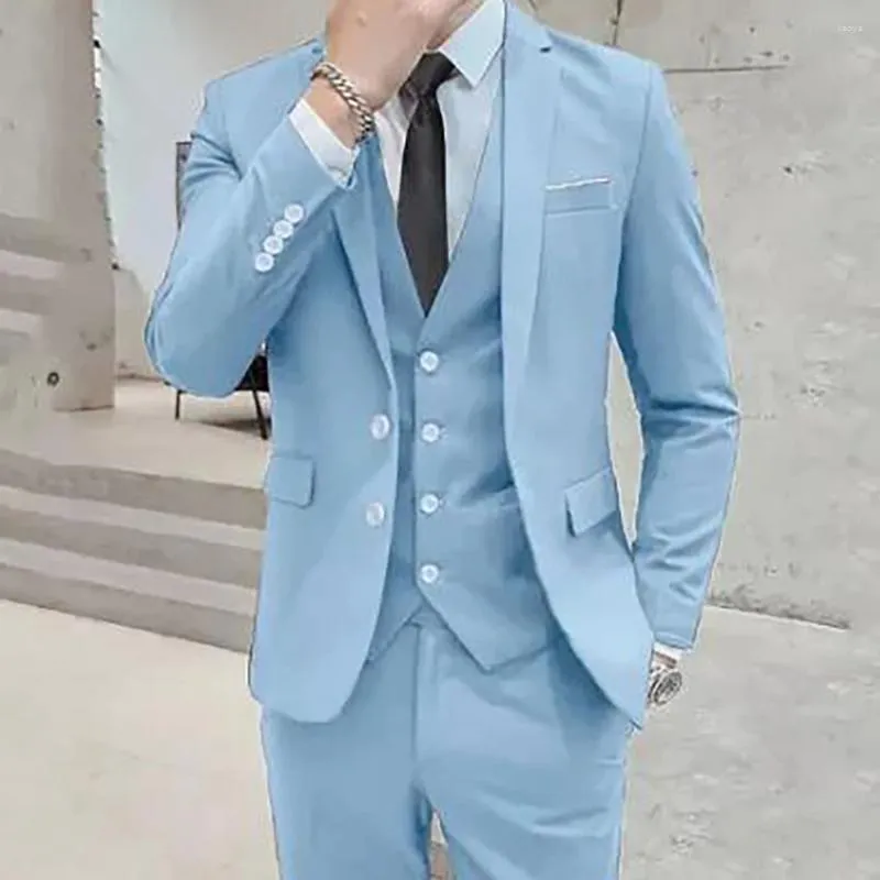 Abiti da uomo 2023 Business Casual Suit Blu Sposo Uomo Tre pezzi Banchetto di nozze Costume da uomo per abiti maschili