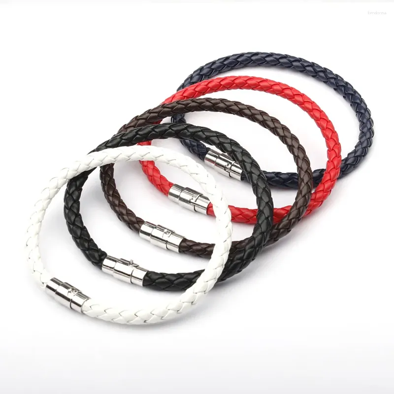 Charm Bracelets Simple Design Men's Leather Bracelet Multicolor Stainless Steel Button Bangle Women Men Wristbands Valentine's Day Jewelry