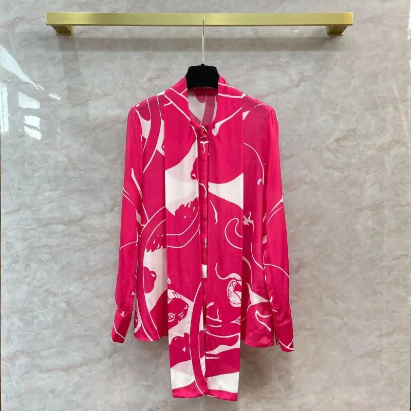 Женские блузки Розово-красная леопардовая рубашка с животным принтом Повседневная лента на шнуровке с галстуком-бабочкой Топ