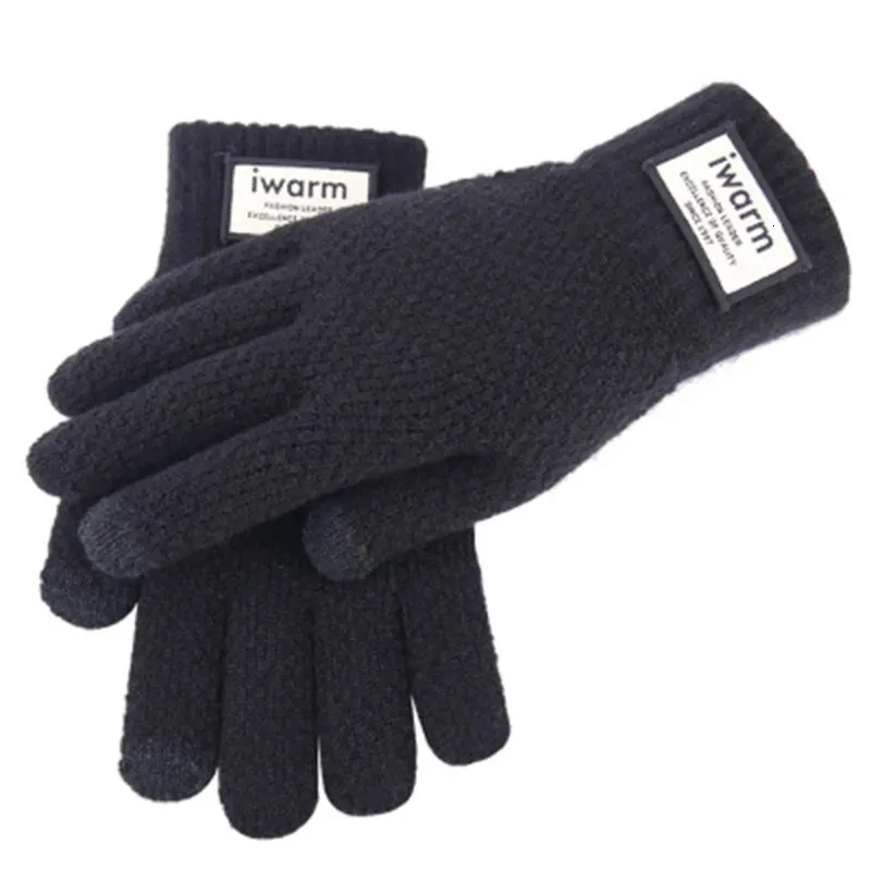 Five Fingers Gloves Fashion Men Winter Warm Knit Plus Plush Velvet Thicken Elastic Sports Fitness Cycling Mittnes Touch Screen Driving Gloves L46L 231021