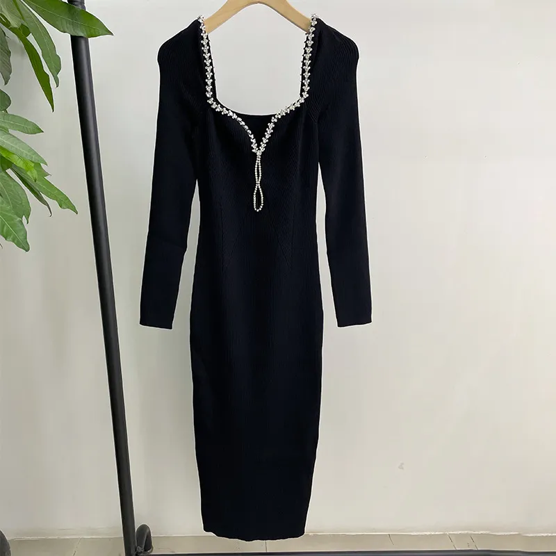 Vestido longo preto slim francês feminino autorretrato