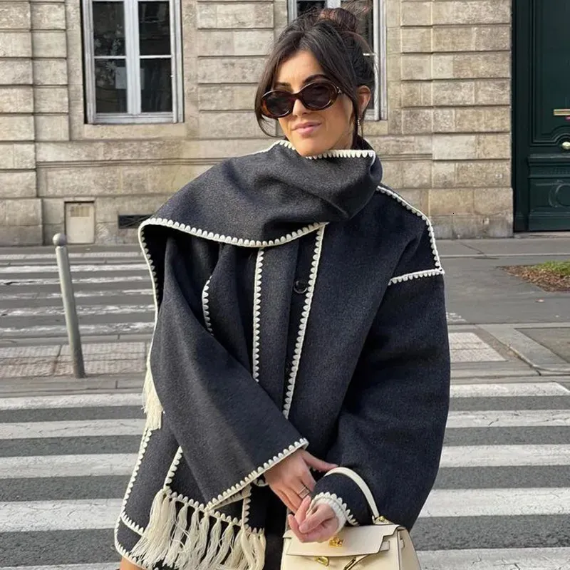 Womens Wool Blends Elegant Loose Coat With Scarf Fashion Long Sleeve Pocket Single Breasted Female Coats Autumn Winter Lady Jacket 231023 From 30 83 DHgate