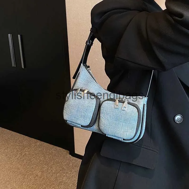 Totes Nouveau sac à bandoulière en denim pour femmes Mode Sac à main pour femmes Qualité Zipper Sous-vêtements Sac Sacs de créateurs pour femmestylisseendibags