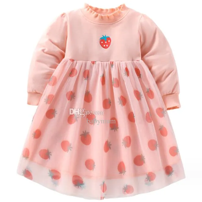 Crianças meninas vestido de princesa outono e inverno infantil roupas infantis morango fio líquido através de vestidos de menina presente