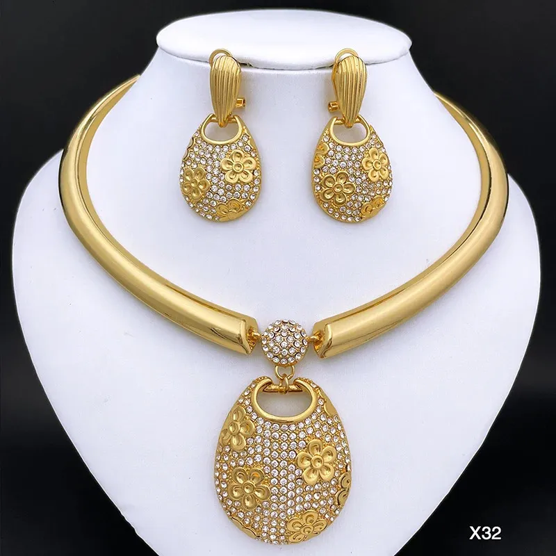 Bruiloft Sieraden Sets Dubai Goud Kleur Ketting Oorbellen Set Unieke 18k Vergulde Sieraden Nigeria Bruid Bruiloft Accessoires 231021