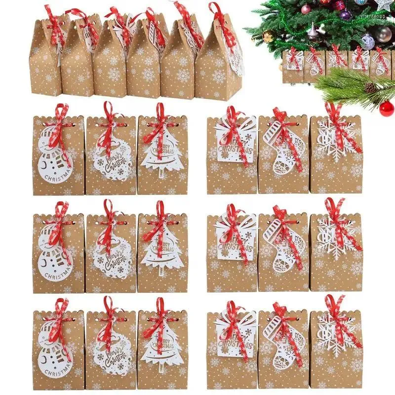 Juldekorationer Kraft Paper Presentväskor 24st Party Favor Wrapping Holiday Supply for Cookies Toys Winter