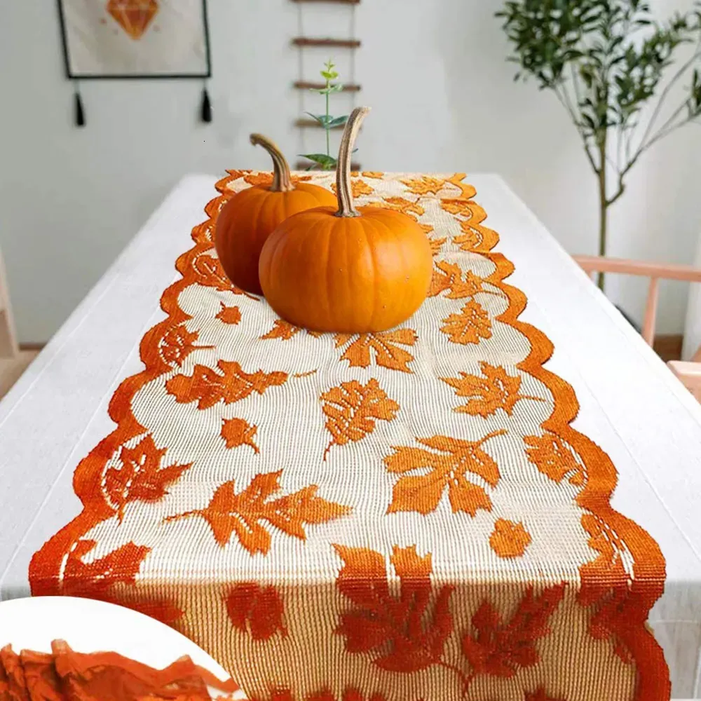 Other Event Party Supplies Maple Leaf Lace Table Runner Golden Fall Dinner Parties Restaurant Party Decoration Thanksgiving Christmas Decor for Home 231023