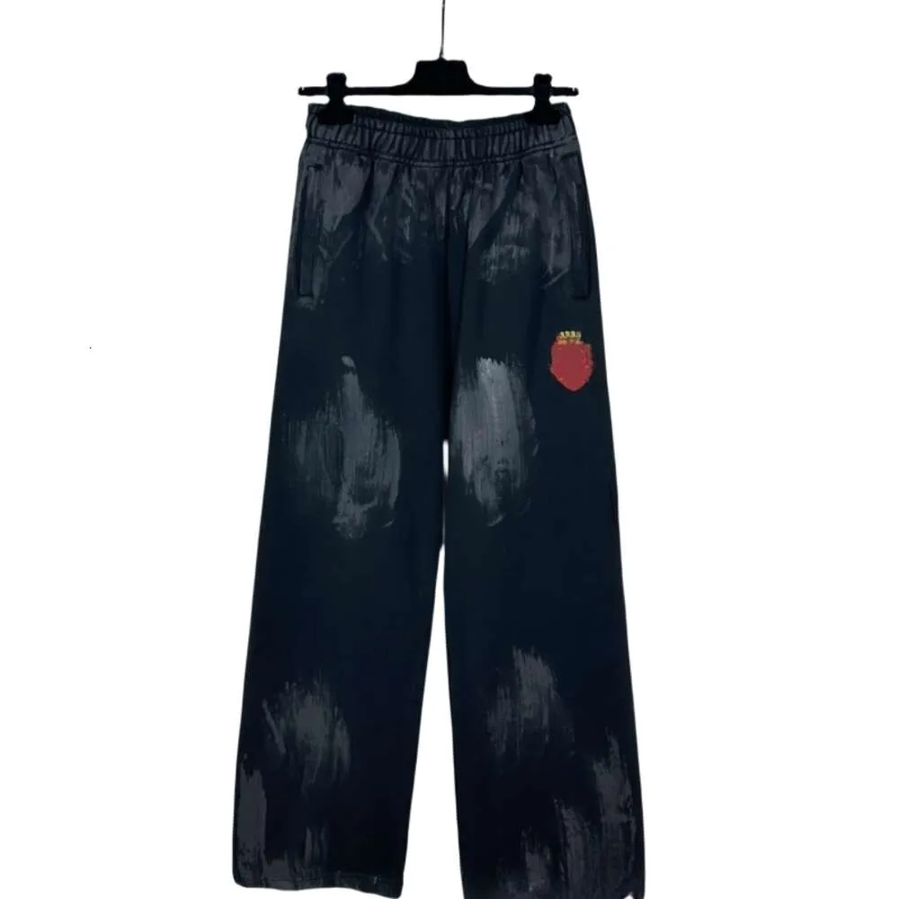 Balencaigai Trousers Designer Luxury Fashion Women Ceiling New Hand Painted Old Football Embroidery Couple High Street Casual Loose Guards Pants