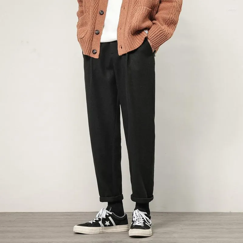 Calça masculino de lã casual de calça masculino de calças retas do homem de outono de inverno espessado para masculino