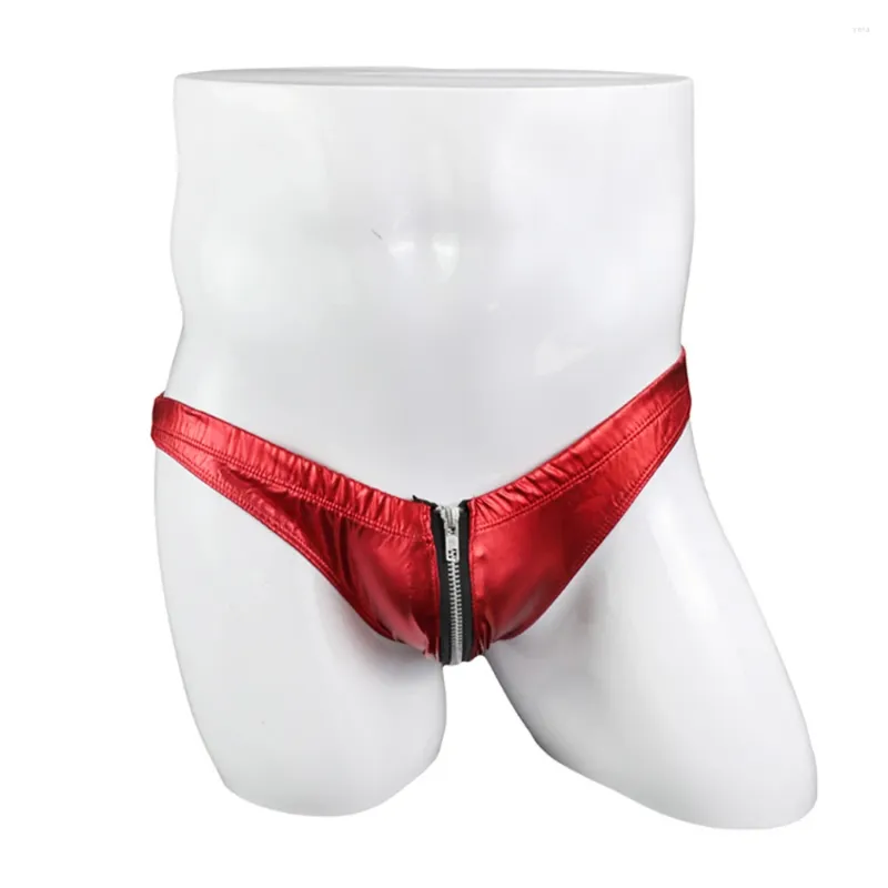 Onderbroeken Mannen Wetlook Kunstleer Zip Bikini Slips Ondergoed Glanzende Ardennen Pouch G-String Thongs 2023 Mannen Erotische Sissy Lingerie