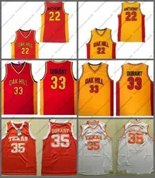 NCAA Basketball Oak Hill 22 Anthony Jerseys Yellow Red Color 33 Kevin  Longhorns College Stitched Jersey Breathable For Sport
