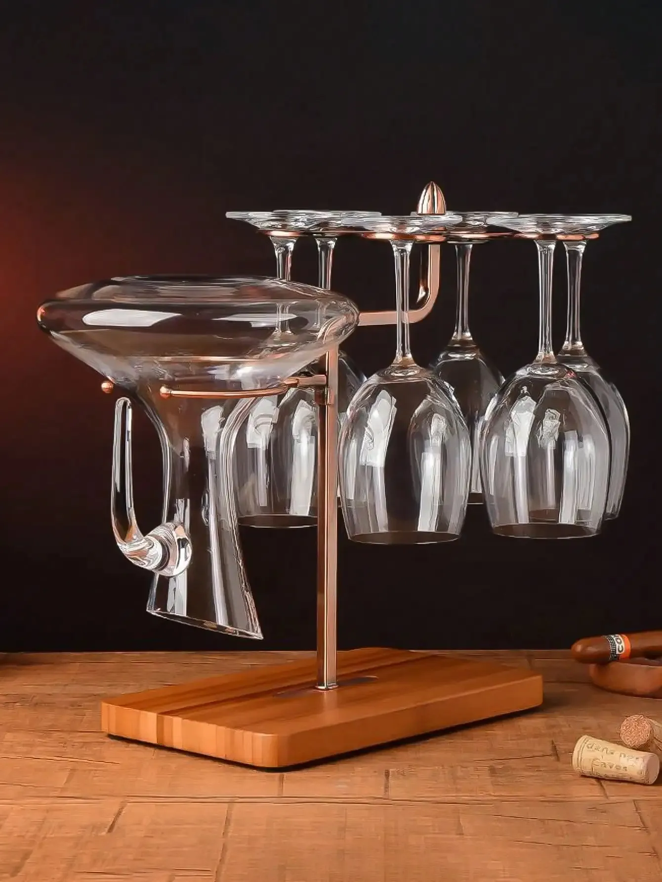 NILICAN Wine Glass Rack - Metal Stemware Holder With Oak Base