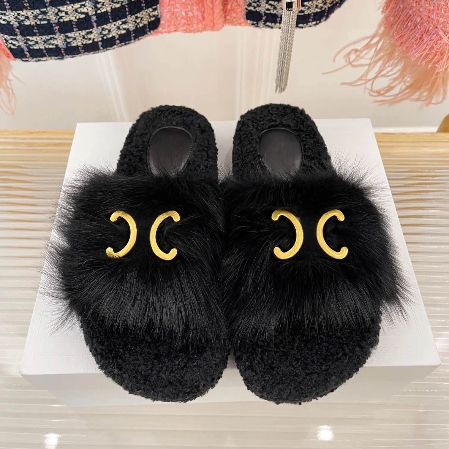 Designer Bont Slides Dames Wol Slides Huid Chypre r Harige Sandalen Winter Warm Fuzzy Slipper Schoenen