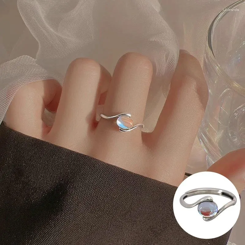 Cluster Rings 925 Sterling Silver Moon Stone Geometric Ring For Women Girl Simple Fashion Round Design Jewelry Birthday Gift Drop