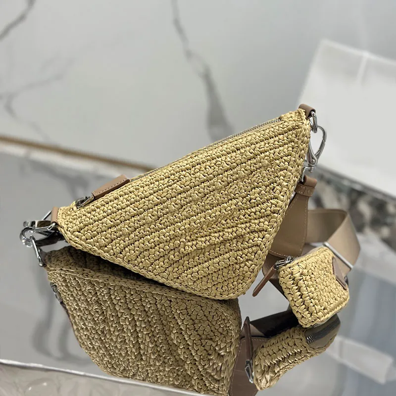 Borsa triangolare intrecciata Borsa a tracolla da donna in pura tessitura fatta a mano con borsa Carattere tessuto 3d 10a Borse da donna con tracolla larga staccabile di alta qualità