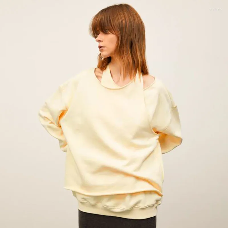 Kvinnors hoodies 2023 Ins Autumn and Winter Models Solid Color Hanging Neck Långärmad sömmar Fashion Casual tröja topp