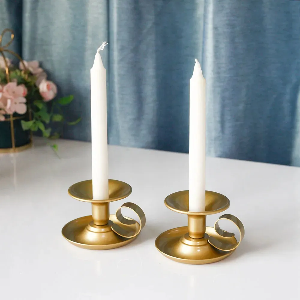 Minimalist Aged Antique Brass Finish Metal Taper Candle Holder