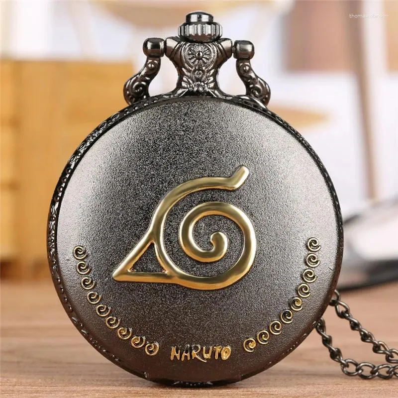 Pocket Watches Antique Black Full Cover Japan Anime Design Unisex Kid Quartz Analog Watch Roman Number Sweater Chain Gift