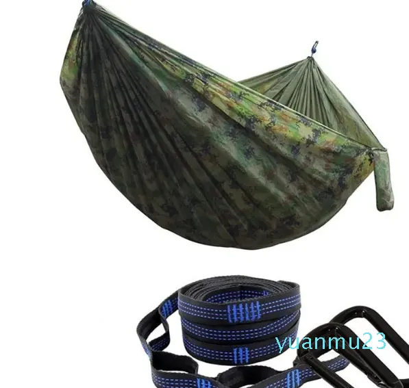 Obozowe meble Camping Hammock Pojedyncze podwójne przenośne Ultralight Nylon Parachute Hamaks z wiszącymi paskami