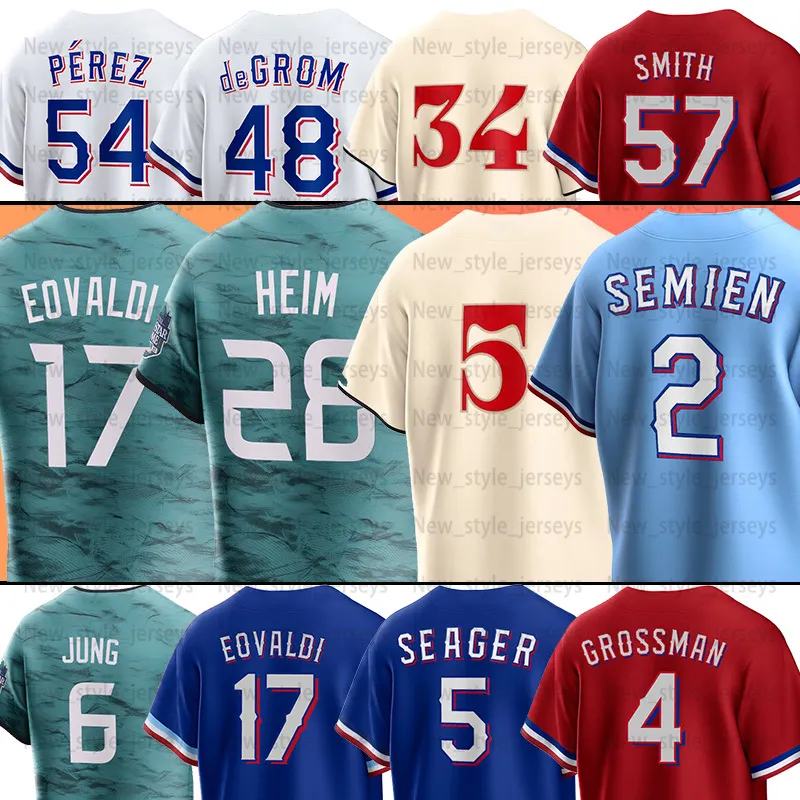 Maglia da baseball Texas Marcus Semien Rangers Corey Seager Nolan Ryan Josh Jung Jonah Heim Adolis Garcia Jacob deGrom Brad Miller Robbie Grossman Jonathan Hernandez