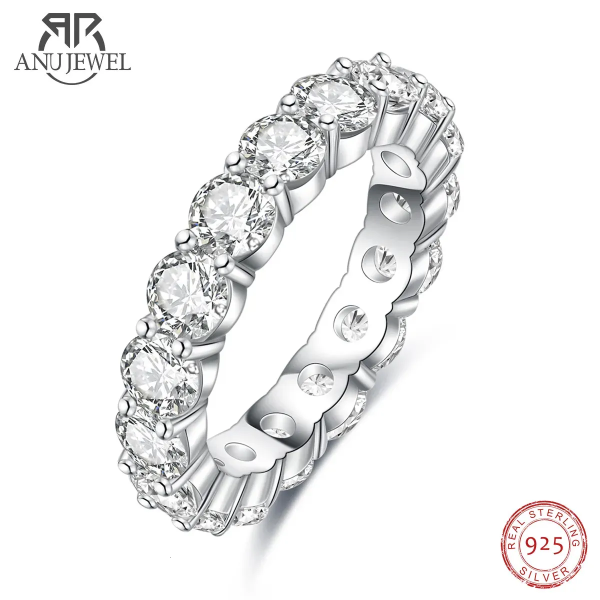 Bröllopsringar anujewel 4mm 5cttw d färg bröllop band ring 925 sterling silver band ringar för kvinnor smycken grossist 231021