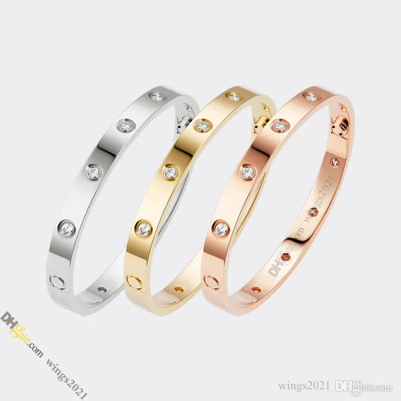 Designer Bracelet Jewelry Designer for Women Screw Bracelet 10 Diamonds Titanium Steel Bangle Gold-Plated Never Fading Non-Allergic,Gold/Silver/Rose; Store/21417581