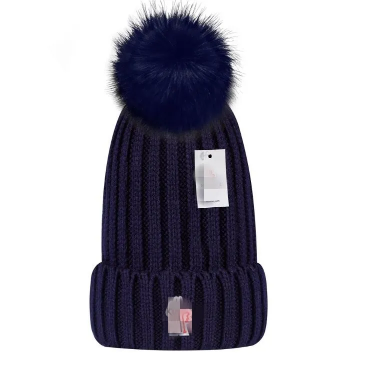Designer Winter Gestrickte Beanie Hut Frauen Grobstrick Dicke Warme Kunstpelz Pom Pom Beanies Hüte Weibliche Bonnet Beanie Caps