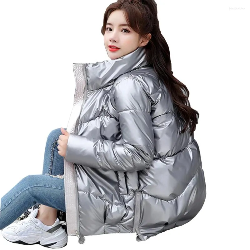 Veste d'hiver en duvet pour femmes, Parka pour filles, manteaux de saison froide pour lycée, couleur unie, vestes brillantes pour femmes