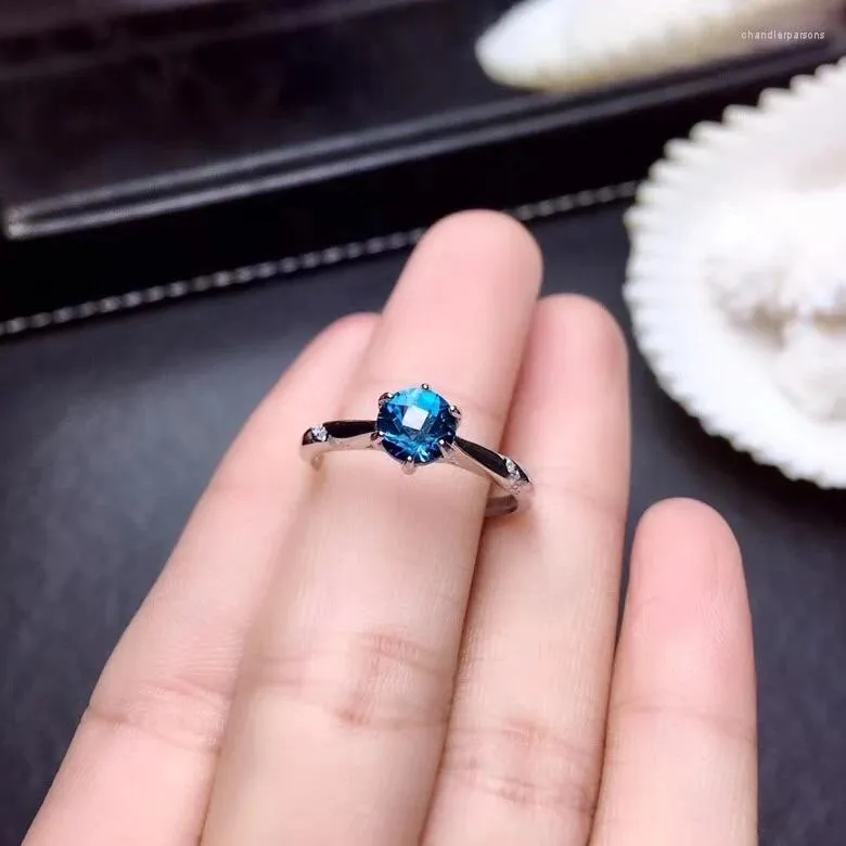 Cluster Rings Classic Round Blue Topaz Gemstone Ring Fashion Color Jewelry 925 Sterling Silver Natural Gem White Birthday Present