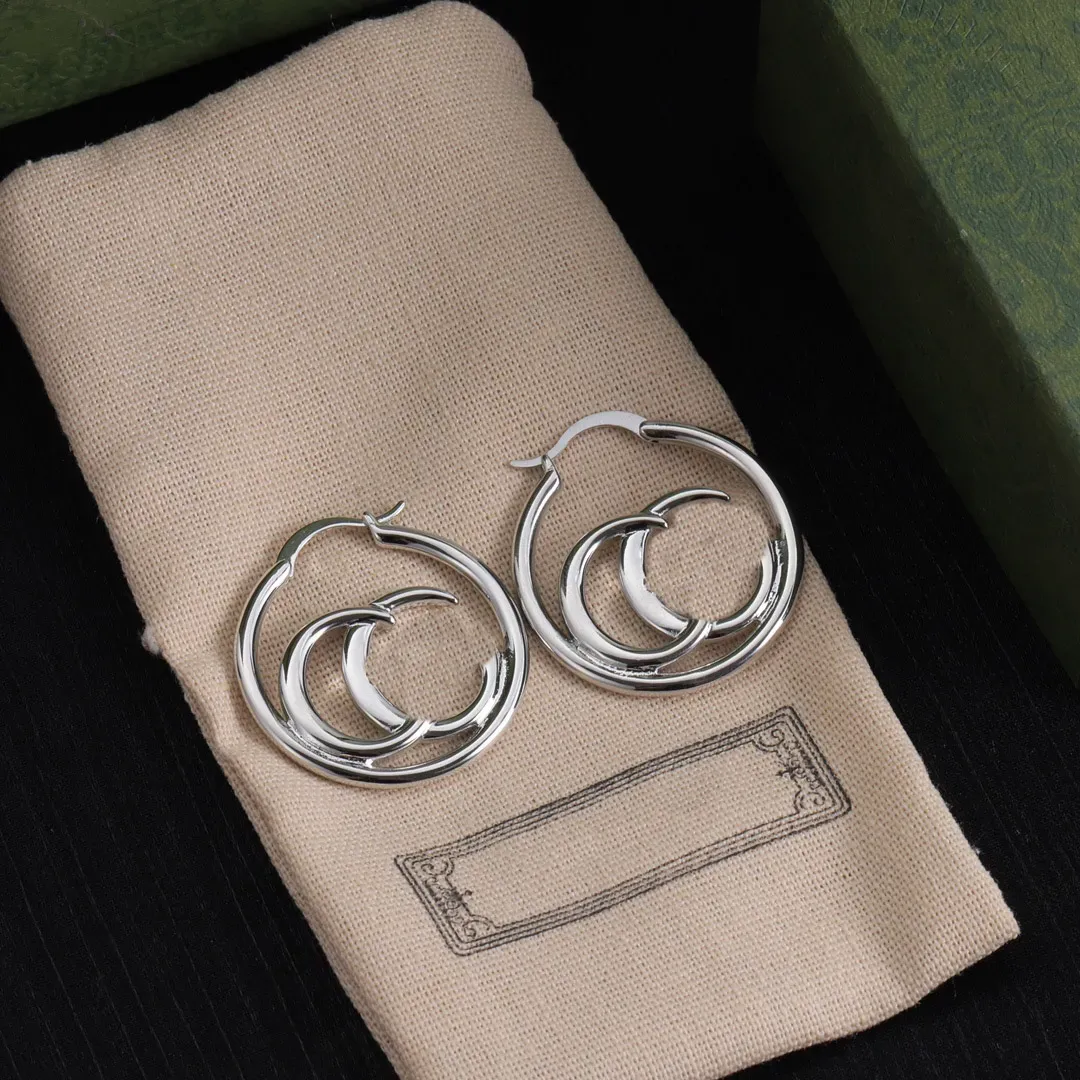 Роскошный дизайнер серебряный двойной g буквы обручи серьги женская мода минималистская свадебная вечеринка подарки подарки
