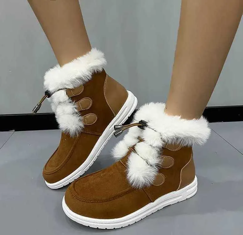 Boots Women's Snow Boots Faux Fur Long Plush Ankle Boots Women Elastic Band Warm Winter Botas Mujer Non-Slip Cotton Padded Shoes Q231012