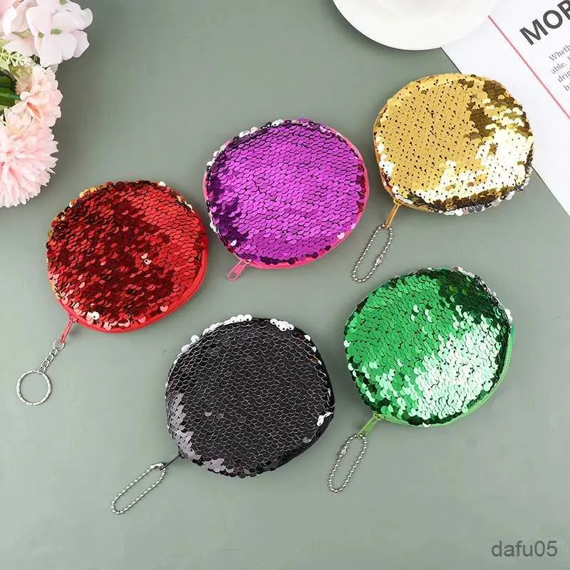 Handbags Sequin Coin Purse Round Money Change Pouch Small Wallet Keychain For Girls Portable Earphone Bag Kid Gifts