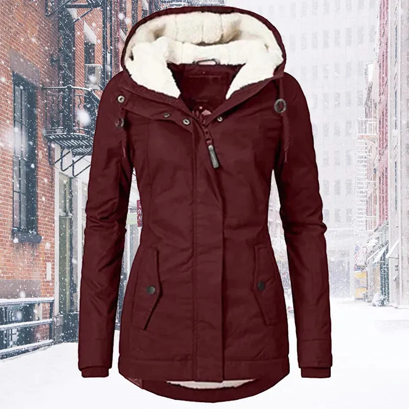 Women's Down Parka's Winter Coat Warm Solid Plush Thickened Long Jacket Outdoor Hiking Hooded Casual Windproof Parka Overcoat 231023