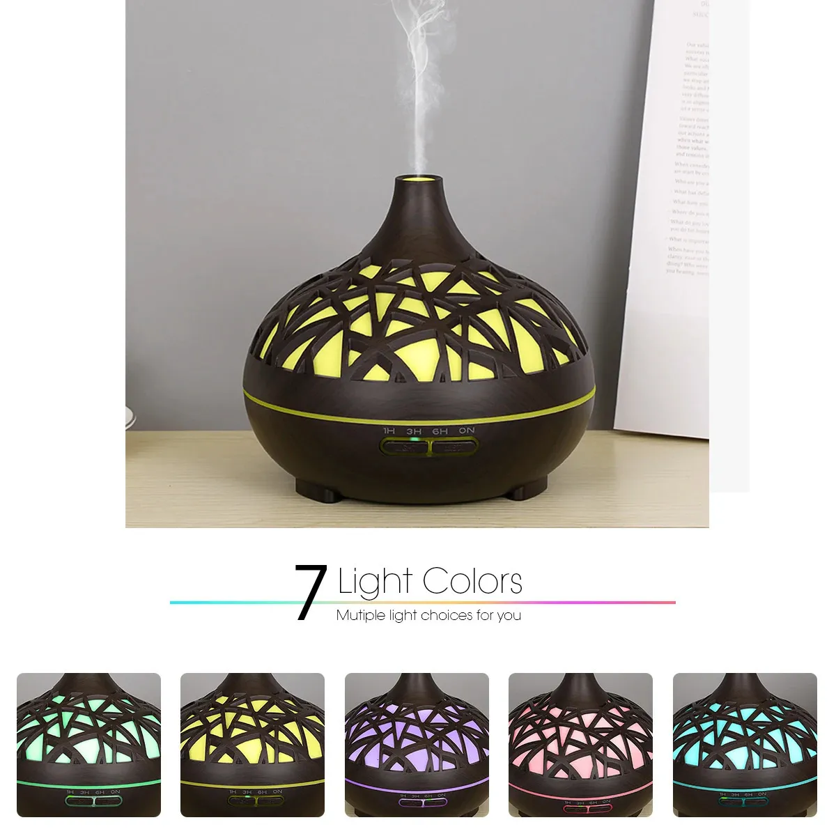 Essential Oils Diffusers Humidifier Aromatherapy Oil Diffuser Hollow Wood Grain Remote Control Ultrasonic Air Cool with 7 Color LED 231023